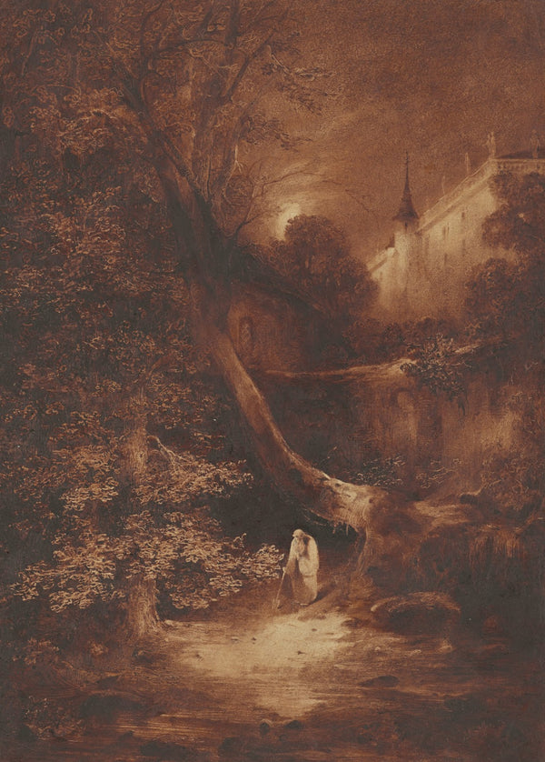 Moonlit Landscape with a Monk Walking near a Palace 1852