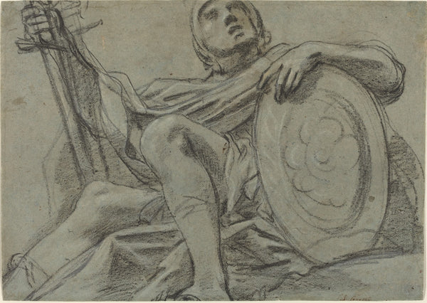 Seated Warrior Holding a Sword and Shield recto c 1612