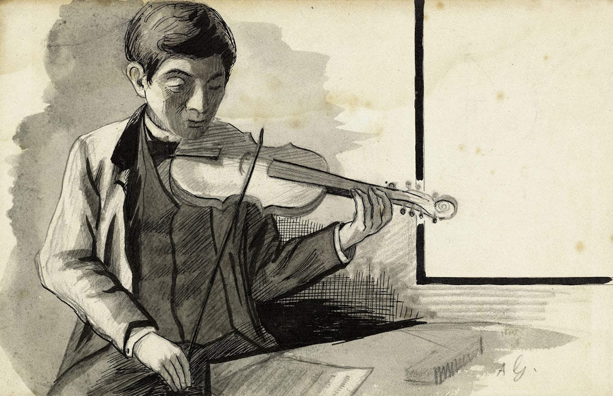 Portrait de M Lhuillier cousin de Guéniot jouant du violon