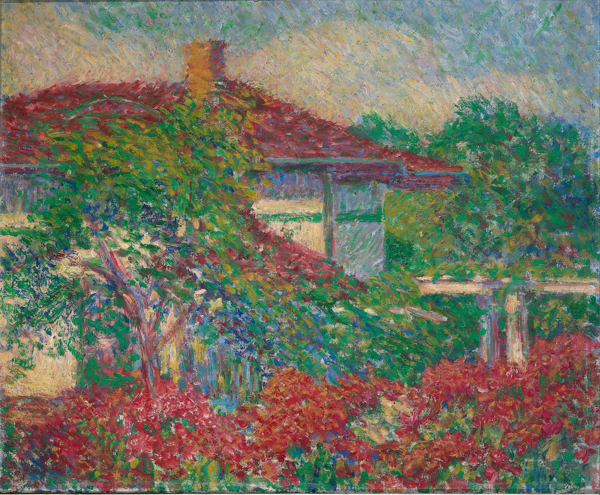 Landscape with Red Roof Building ca 1880 1910