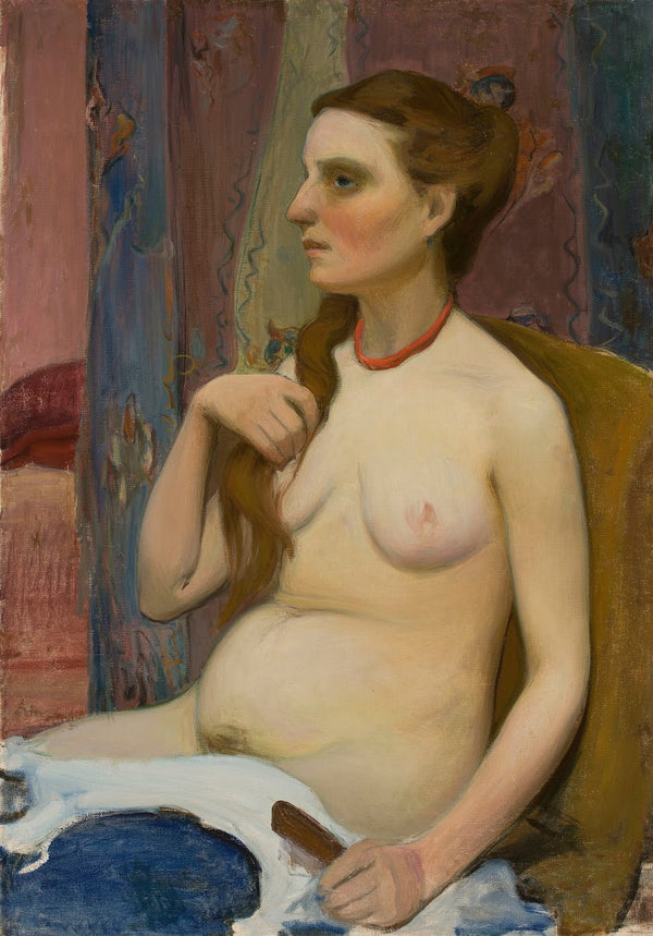 Nude of a woman combing her hair circa 1909