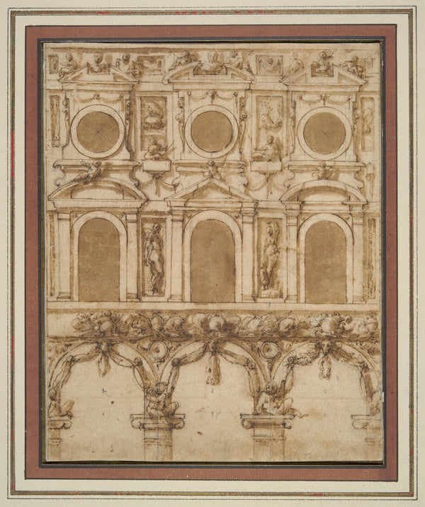 Design for a temporary decoration of the East wall of the Palazzo Vecchio Courty