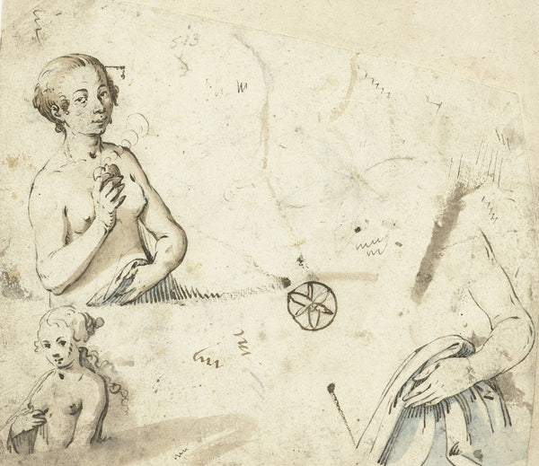 Studieblad met een paar vrouwelijke halffiguren 1617   1619