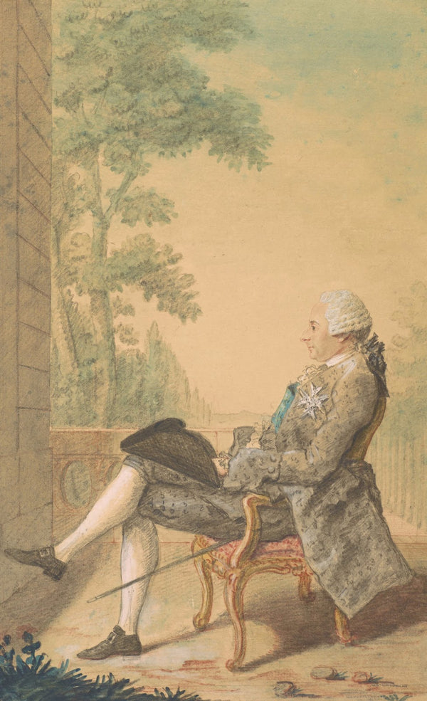 Seated Man with a Sword and a Hat on his Knee