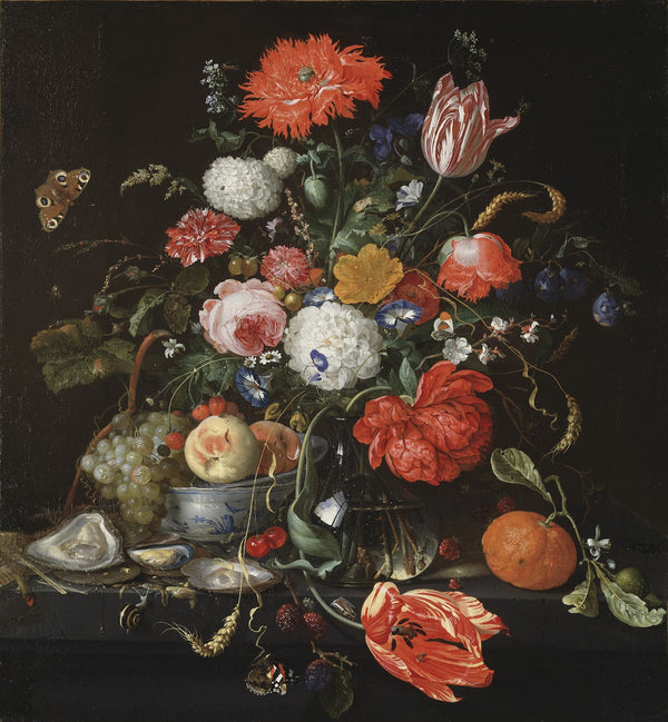 Flower Still Life with a Bowl of Fruit and Oysters 1665 and 1665