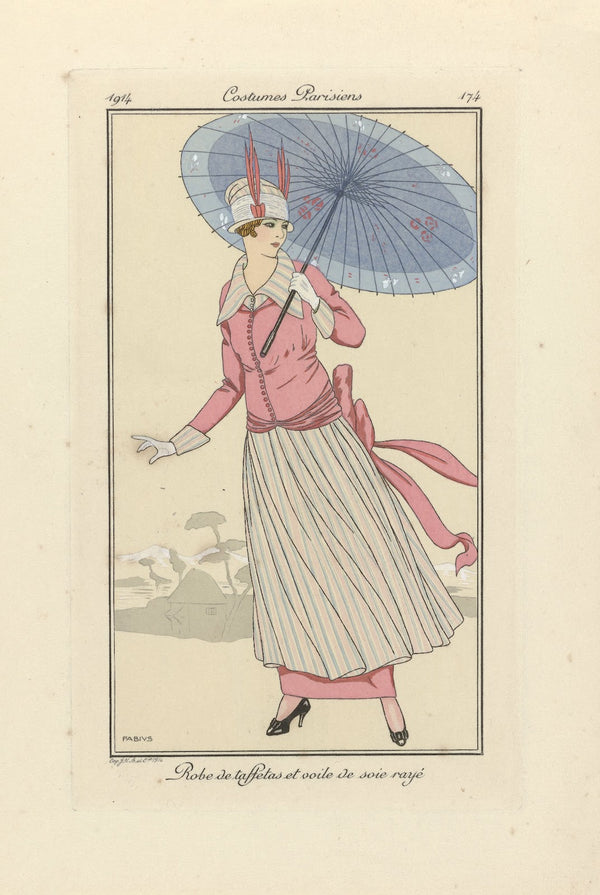 Robe de taffetas et voile de soie rayé 1914