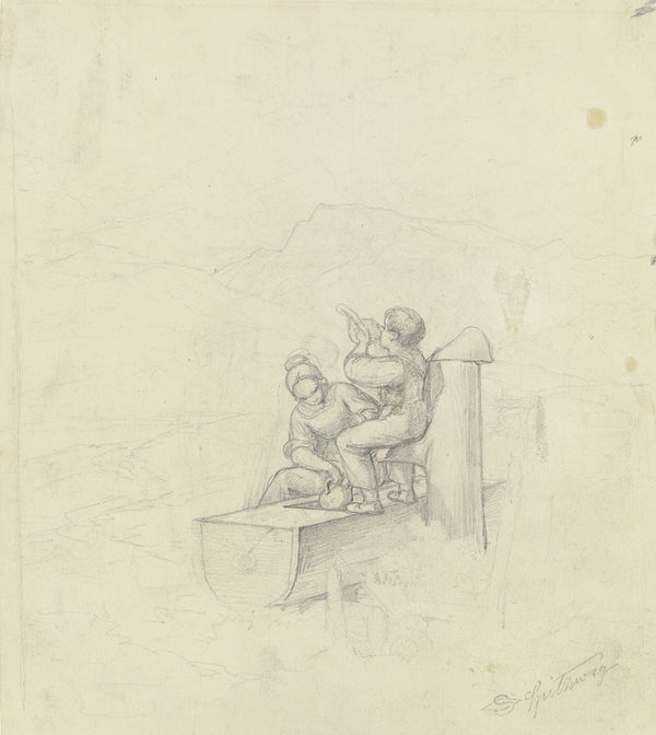 Mädchen und Junge am Brunnen