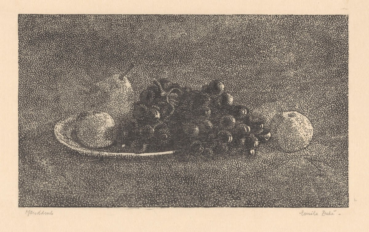 Schaal met druiven en ander fruit 20th century