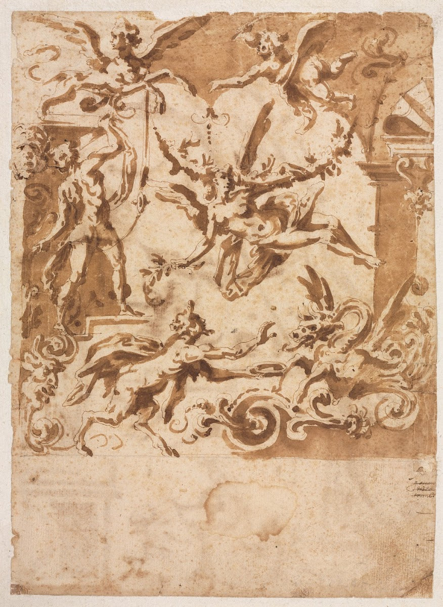 Grotesque with a Satyr Feeding a Dragon c 1565 1588