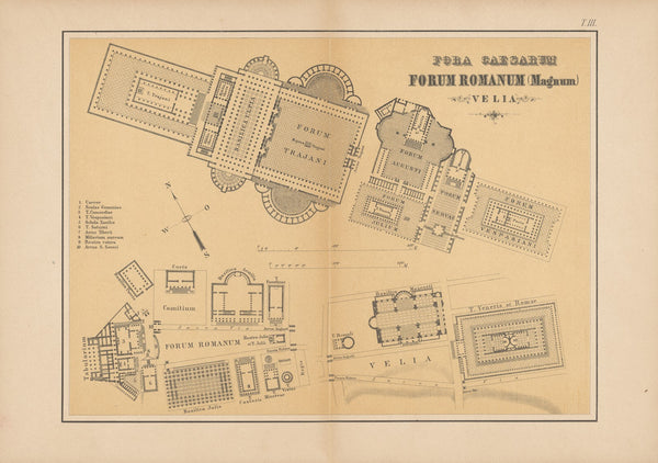 Plan des Forum Romanum der Fora der Kaiser der Velia 1882