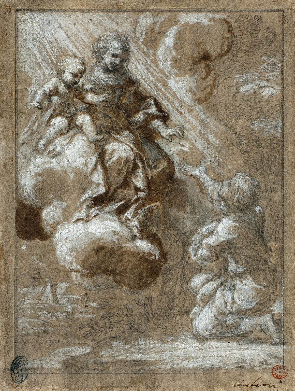 The Madonna and Child in Glory Appearing to a Kneeling Young Man 1655 59