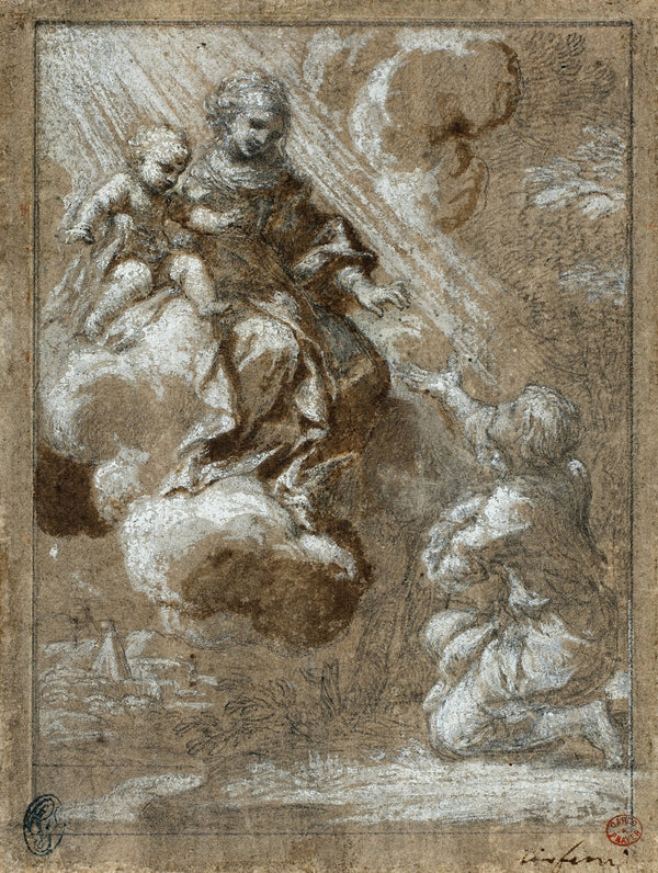 The Madonna and Child in Glory Appearing to a Kneeling Young Man 1655 59