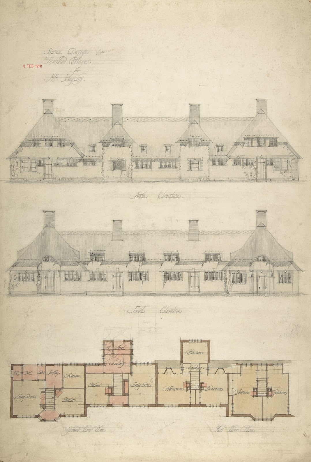 Design for Thatched Cottages for Mrs Kingsley 1910