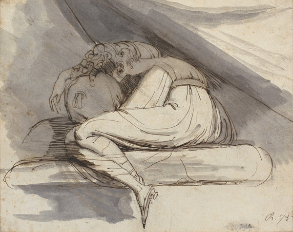 Siddende sammenkrøbet kvinde 1778