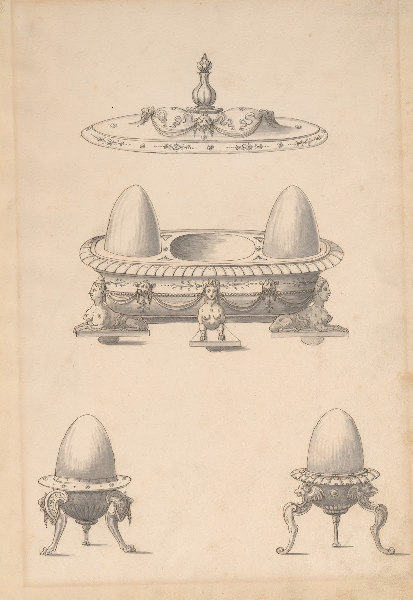 Design for Parade Egg Cups and Combined Egg Cup and Salt Cellar with Lid 16th ce