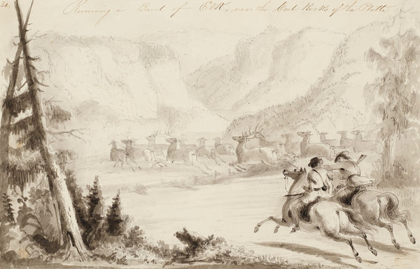 Running a Bank of Elk Near the Cut Rocks of the Platte circa 1837