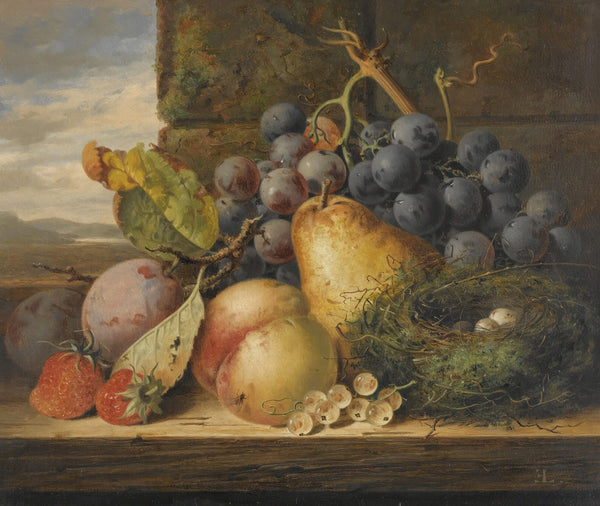 Still Life With A Birds NestA Pear A Peach Grapes Strawberries And Plums