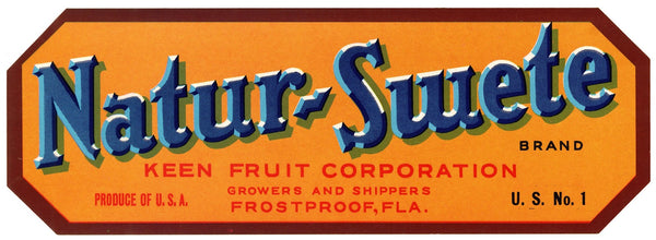 Natur Swete Brand Fruit Label 1930 1950