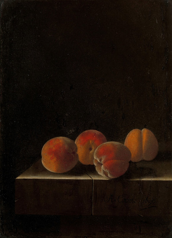 Four Apricots on a Stone Plinth 1698