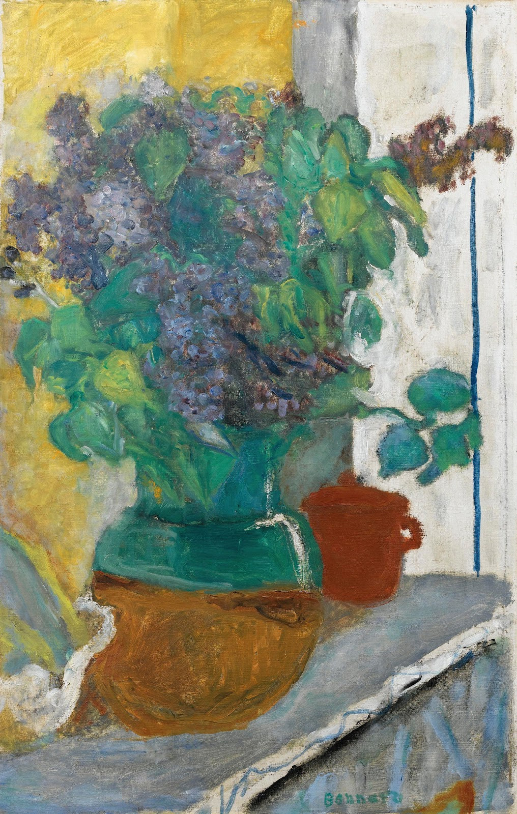 Lilas Mauve Dans Un Vase De Terre Jaune Et Vert 1930