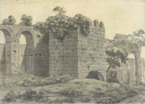 Roman Ruins Including an Arched Aqueduct and Tower 177475