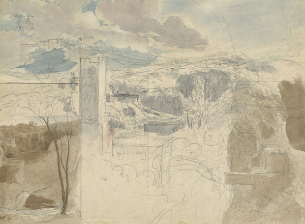 Ruins of a Fortified Tower among Wooded Hills recto 1816 1821