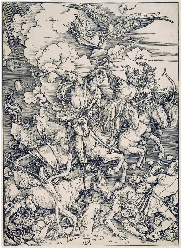Die apokalyptischen Reiter aus der Folge der Apokalypse Einzeldruck vor dem Text