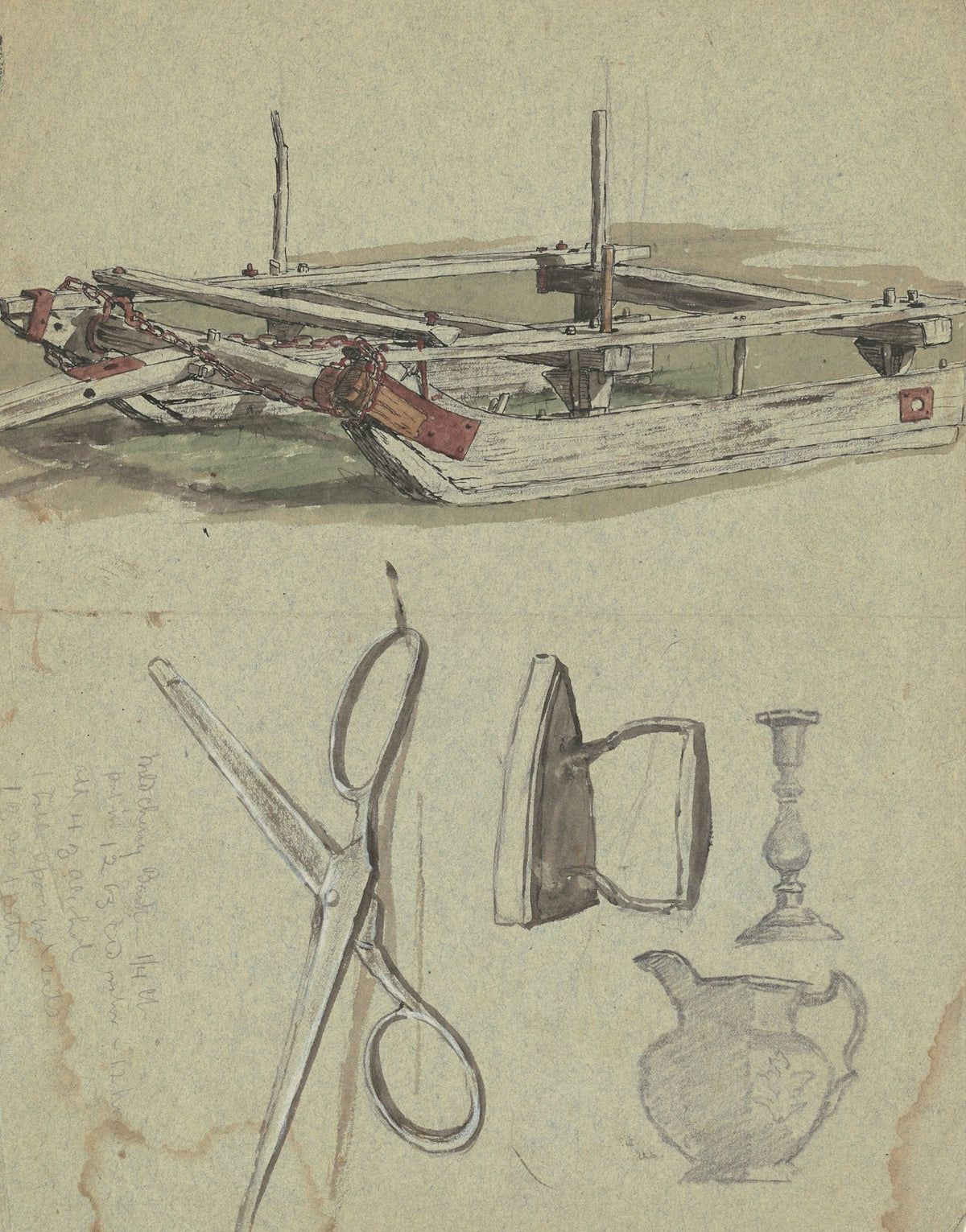 Studies of a Sled and Various Household Objects c 1870 1890