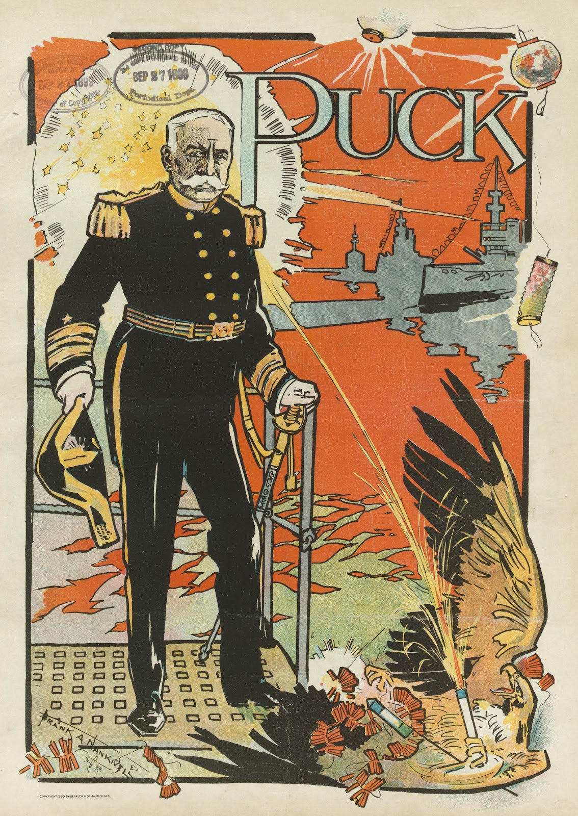 Admiral George Dewey standing on the bridge of a ship 1889