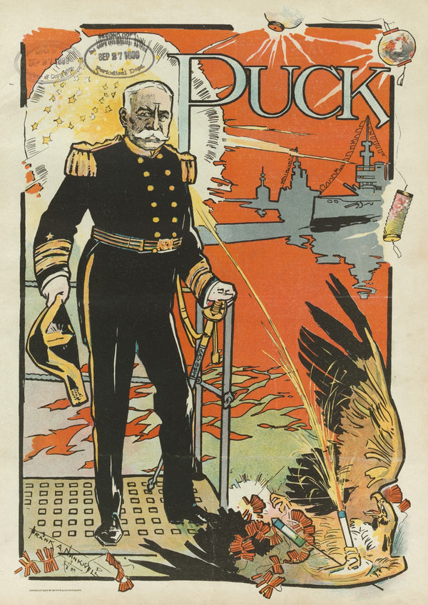 Admiral George Dewey standing on the bridge of a ship 1889