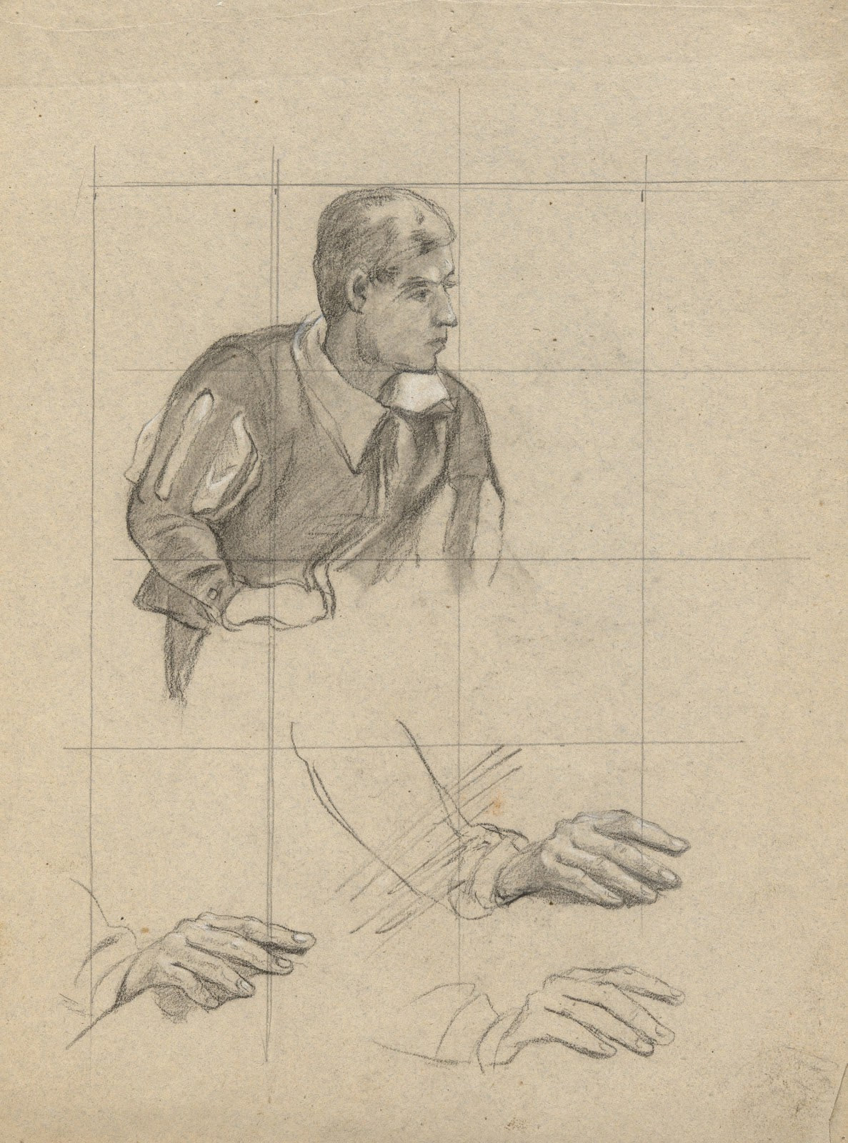 Seated Man and Study of Hands sketch for Signing of the Compact in the Cabin of