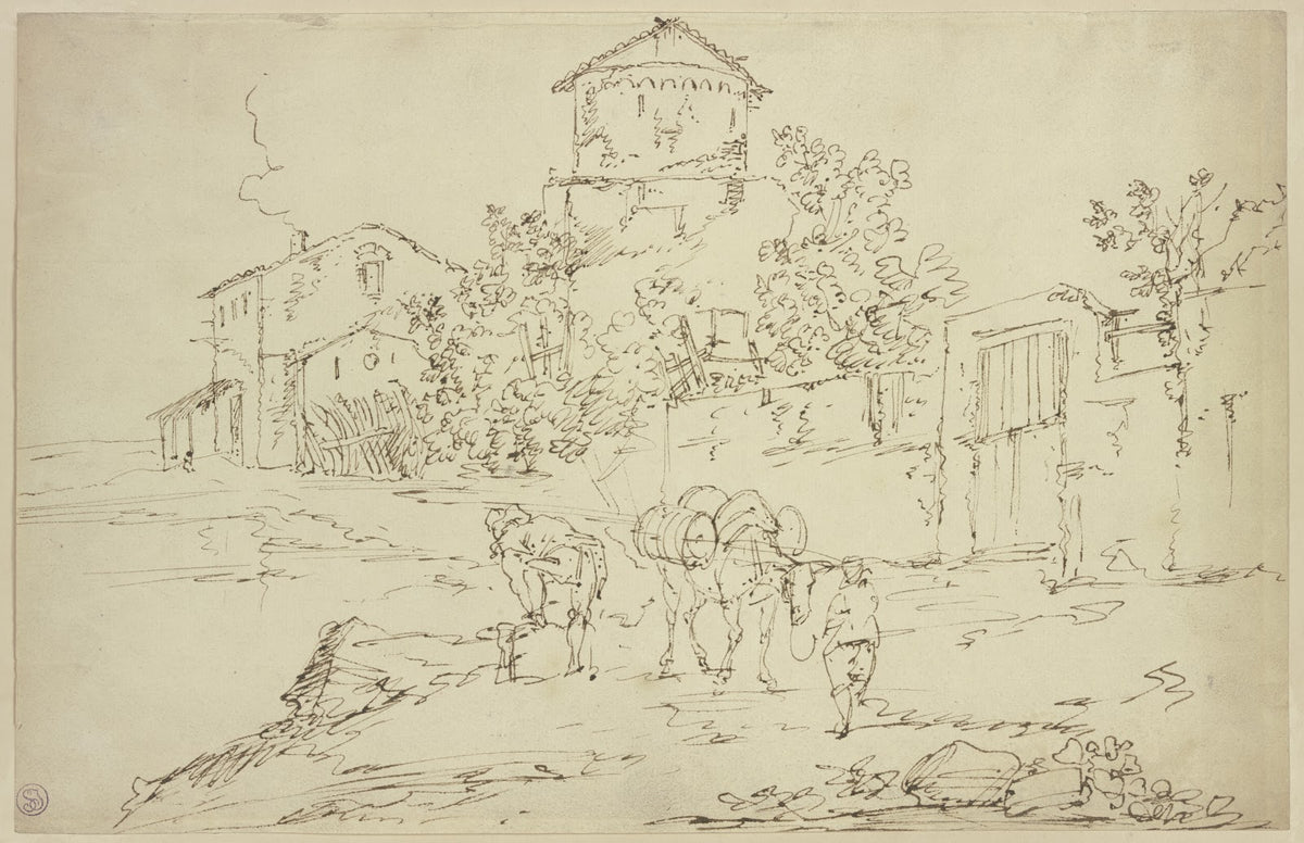 Italienische Landschaft mit zwei Männern und einem Lasttier