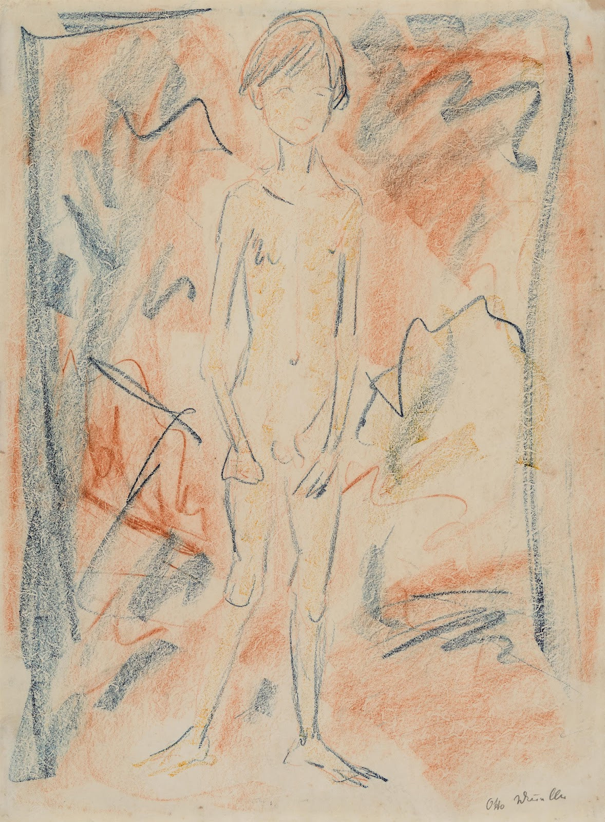 Stehender nackter Knabe von vorn mit herabhängenden Armen 1919