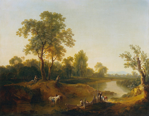 Reiter und Fischer in einer Flusslandschaft 1787