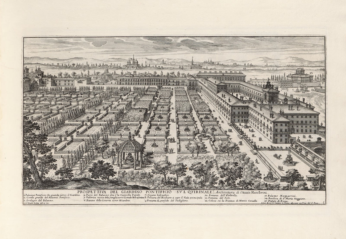 Li giardini di Roma con le loro piante alzate e vedvte in prospettiva Pl04 17th