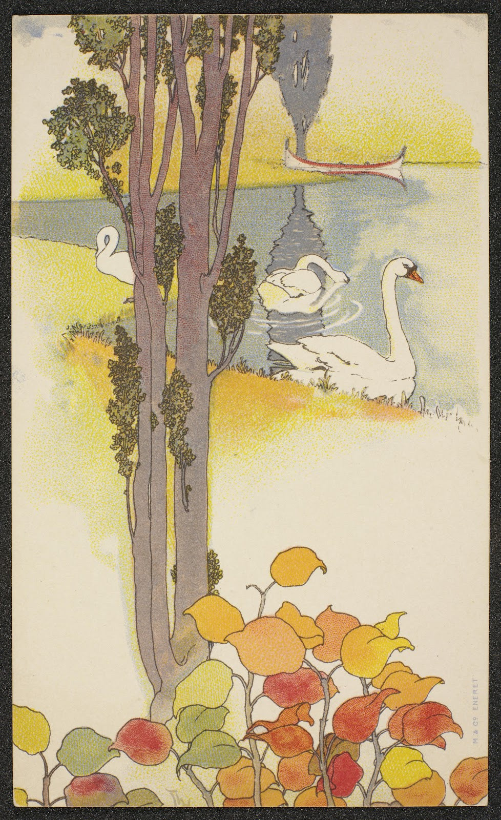 Autumn motif with swans