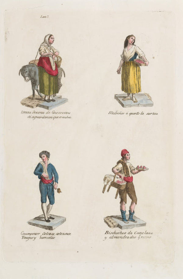 Plate 7 four street vendors from Madrid selling eggs straweberries containers ci