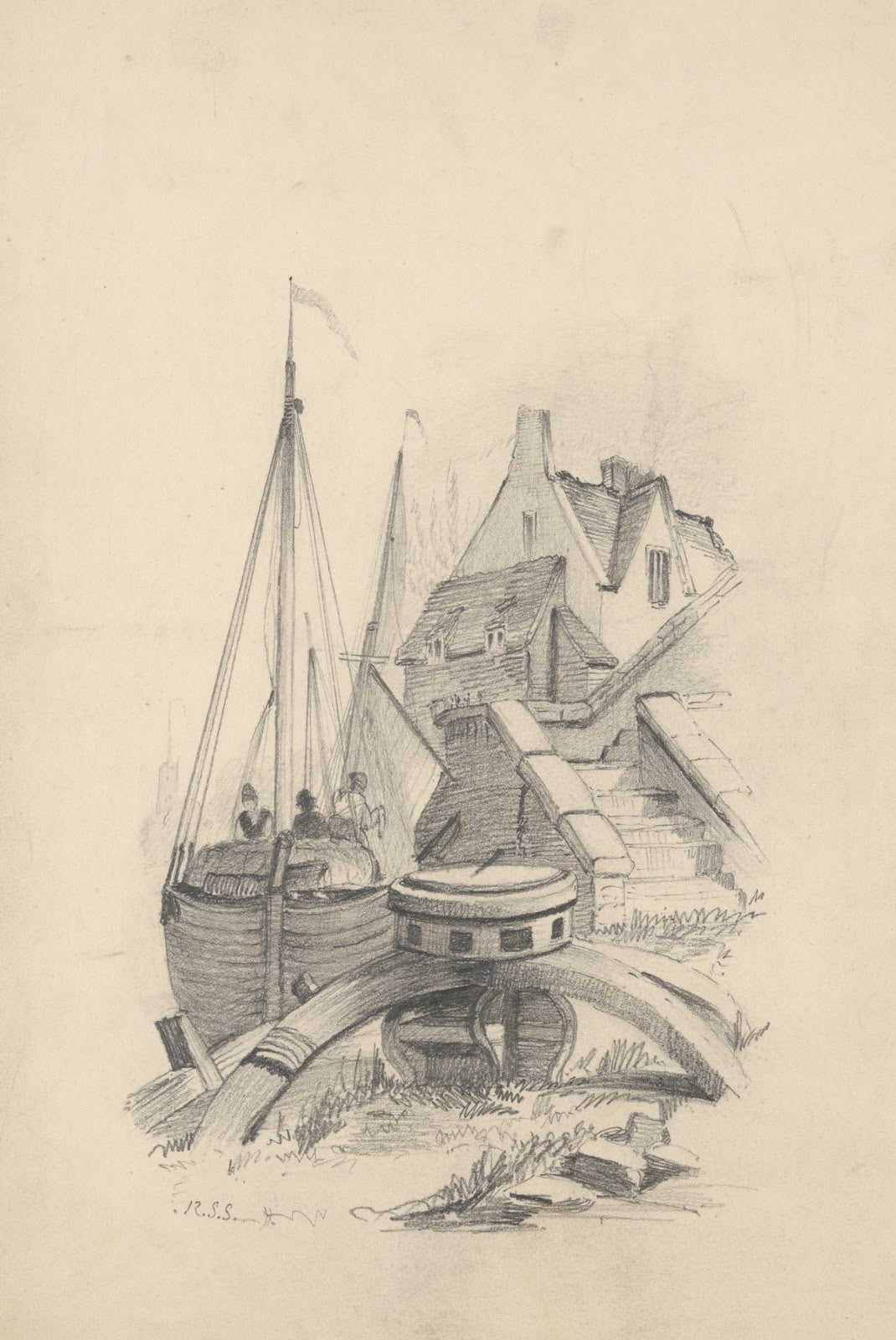 Pencil exercise no 8  sailboat and waterfront 1845