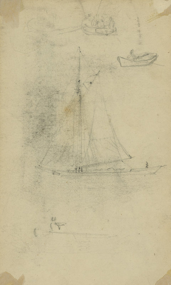 Small sailboat and rowboats 1860 1865