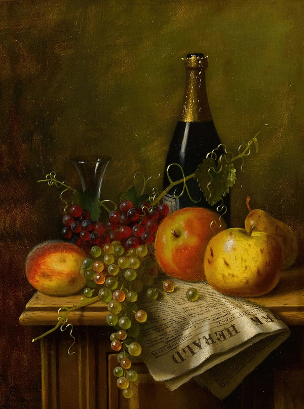 Still Life with Fruit Champagne Bottle and Newspaper 1881