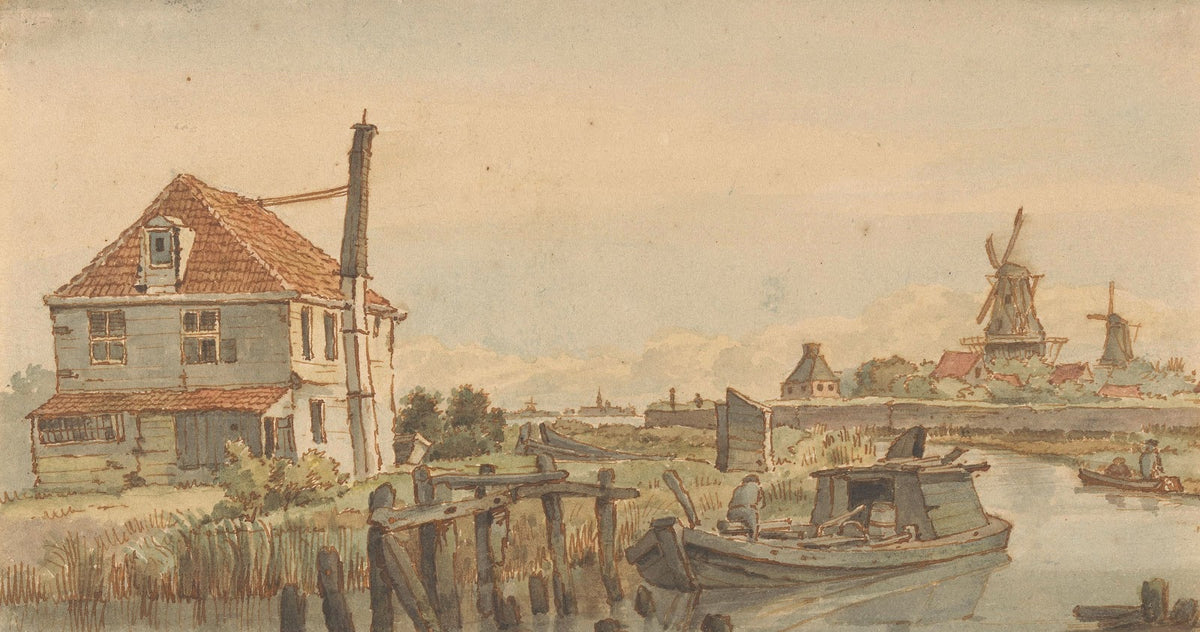 Vaart met een boot een huis en twee molens 1801   1873