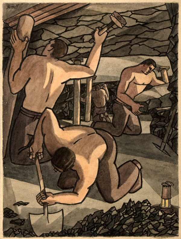 Coal miners at work cutting coal and propping between 1939 and 1946