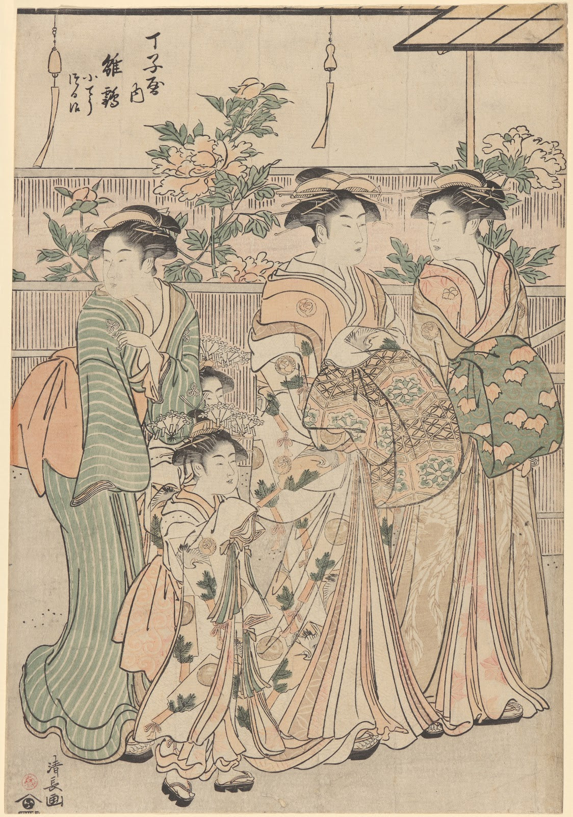 Peonies on Nakanochô Street in Yoshiwara Gay Quarters Nakanochô no Botan ca 1789
