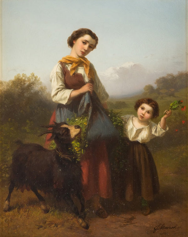 Young female shepherd with child