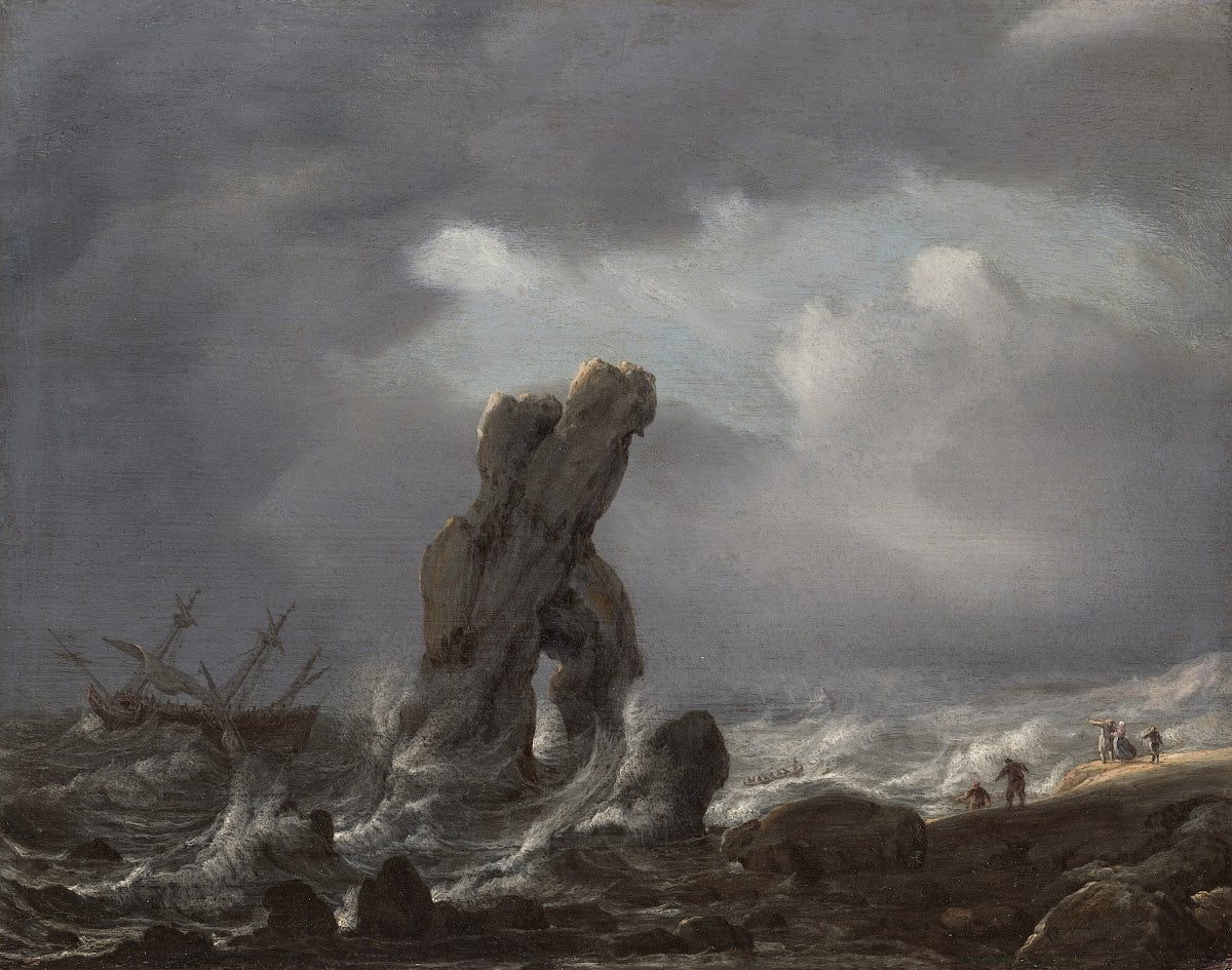 Ships in distress off a rocky coast