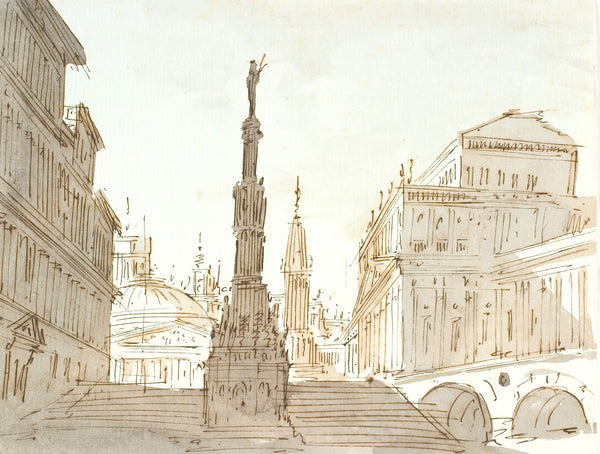Trappe med søjle omgivet af paladser og kirker 1802   1809