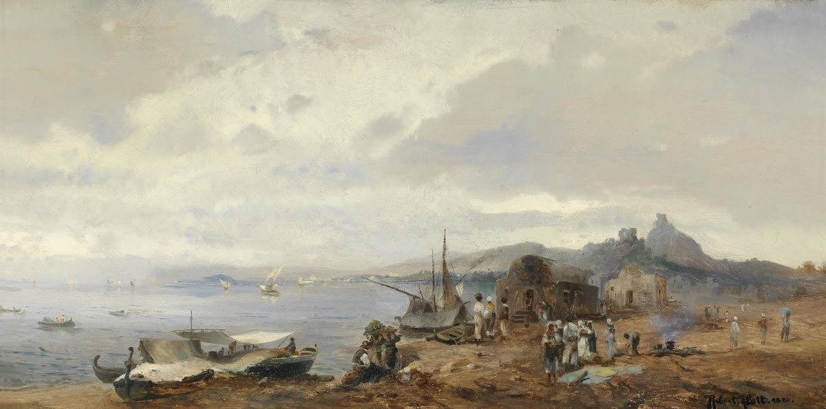 Fischer an einer süditalienischen Küstenlandschaft 1880
