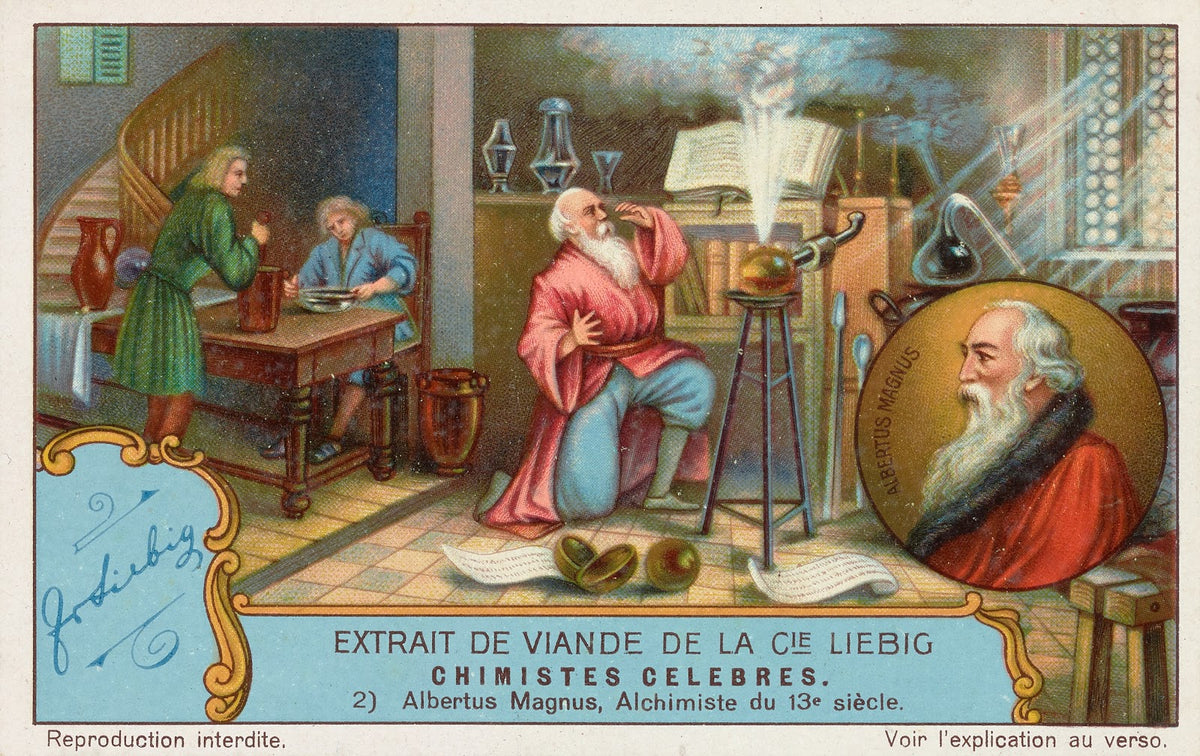 Trade card for Extrait de Viande de la Cie Liebig with Albertus Magnus 1903