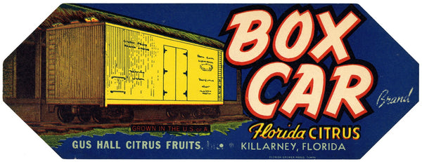 Box Car Brand Florida Citrus Label 1930 1950