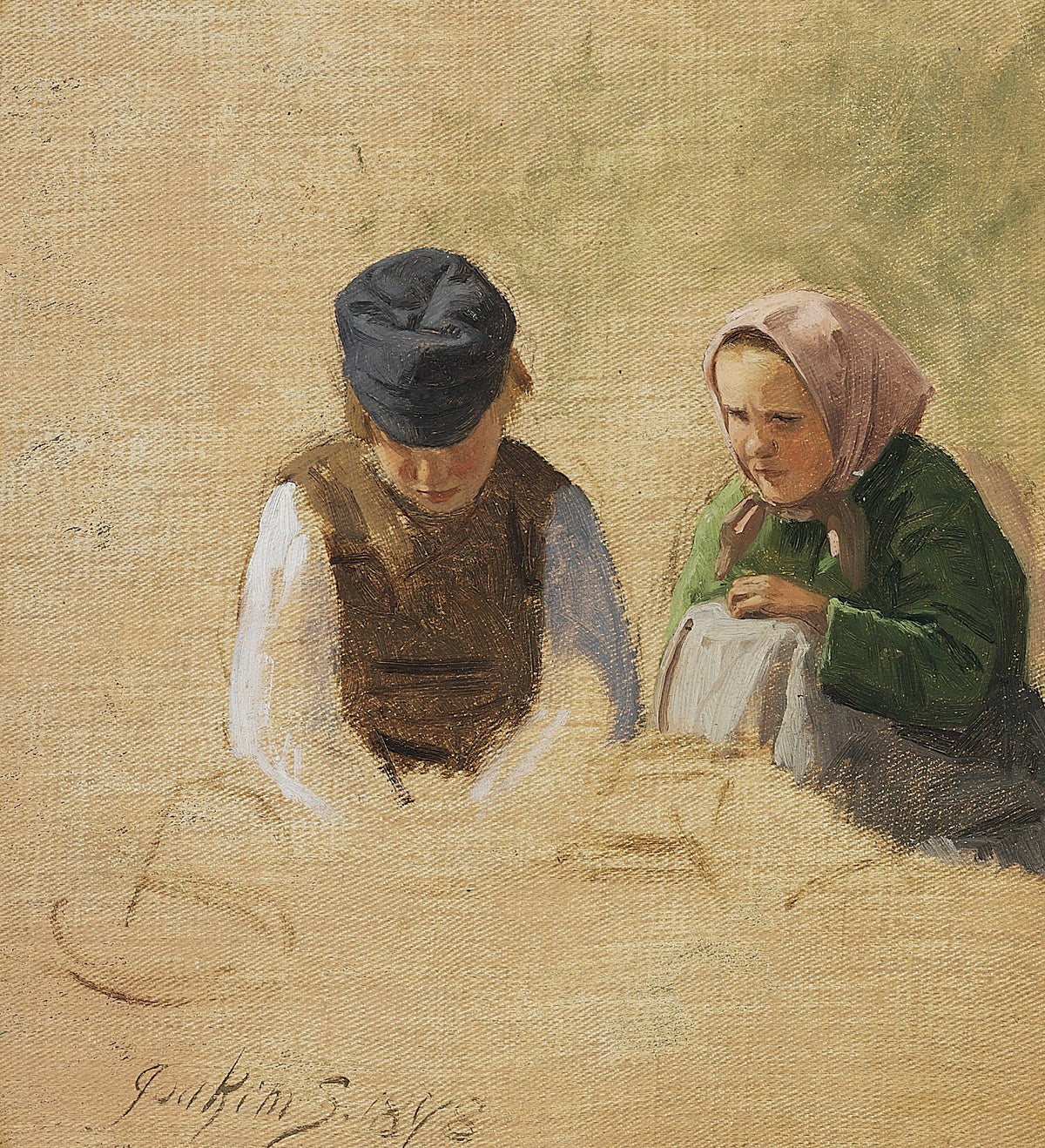 Bondedreng og syende bondepige Studie 1878